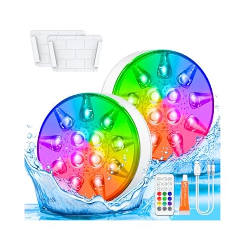 Pool Lights for Above Ground Inground Pool, Underwater Rechargeable Submersible LED Lights with Remote, IP68 Waterproof, Pool Light for Hot Tub, Shower, Vase, Fountain, Aquarium, Bath, Party, 2 Pack - Image 1