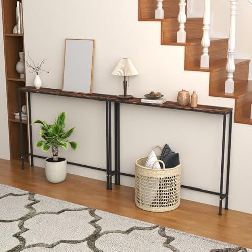 Azaeahom 78" Narrow Console Table,Sofa Table with Charging Station, Narrow Long Entryway Table，Behind Couch Table,for Living Room, Hallway, Foyer(Set of 2,Brown) - Thumbnail 2