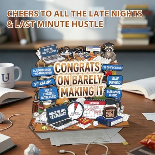 D4DREAM Funny College Graduation Card - MeMe Congrats on Barely Making It, Last Minute Legend, Raccoon, Powered by Panic & Coffee, 5-Layer Pop Up Graduation Card for High School College Graduates - Thumbnail 4