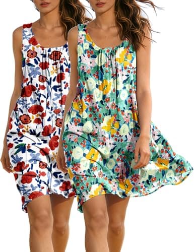 BOHOWE 2 Pack Womens Halter Summer Dress 2026 A-Line Crew Neck Casual Floral Lightweight Tank Beach Sundress Fashion XL HS1 005 - Image 1