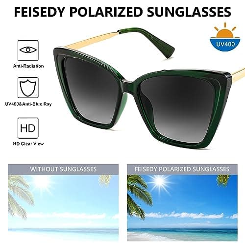 FEISEDY Trendy Polarized Women Sunglasses, Retro Womens Square Cat Eye Sun Glasses B4134 - Thumbnail 5