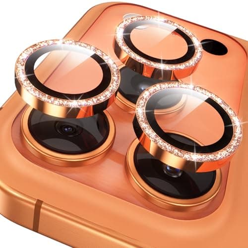 YWXTW Camera Lens Protector for iPhone 17 Pro/iPhone 17 Pro Max, [1 Step Installation Tray] Tempered Glass Screen Protector Metal Individual Camera Cover Accessories Case Friendly (Glitter Orange) - Image 1
