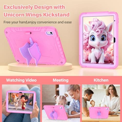 TOMORRY for iPad (A16) 11th Generation 11 Inch 2025/iPad 10th Generation Case 10.9 Inch 2022 with Tempered Glass Screen Protector,Unicorn Stand,Shoulder Strap,for iPad 10 Case Kids Girls (Pink) - Thumbnail 5