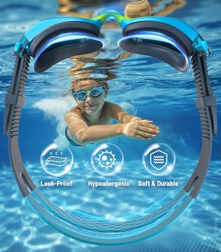 HIGAHY Swim Goggles for Kids 6-14, 2 Pack Anti-Fog UV Protection Clear Swimming Goggles, Leakproof Pool Swim Goggles for Boys Girls - Thumbnail 3