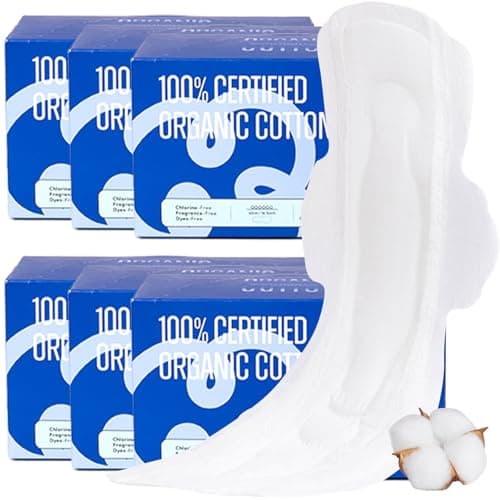 100% Organic Super Long Overnight Pads for Women Ultra Thin Sanitary Napkins with Wings, Heavy Flow Feminine Pads Ultimate Absorbency Full Coverage Period Liners (Extra Long Overnight, Size 6, 60ct) - Image 1