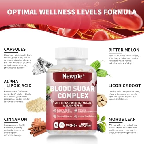 Blood Sugar Complex Supplement – Supports Healthy Blood Sugar in Normal Range, Natural with 20 Active Ingredients Including Cinnamon, Bitter Melon, Fenugreek Seeds & Vitamins, Non-GMO, 60 Capsules - Thumbnail 3
