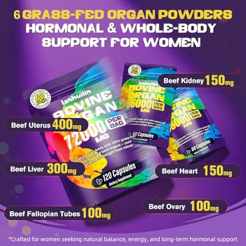 Beef Organ Supplement for Women (Liver, Kidney, Uterus, Heart, & 4 More) with Ashwagandha, DIM, Vitamin & Black Cohosh – Grass Fed Beef Liver Capsules for Endocrine Balance, Energy – 120 Capsules - Thumbnail 6
