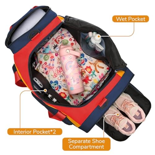WOOMADA Kids Travel Bag with Shoe & Wet Pockets, Carry On Duffle Bag for Overnight Trips, Sports, School(dark blue) - Thumbnail 4