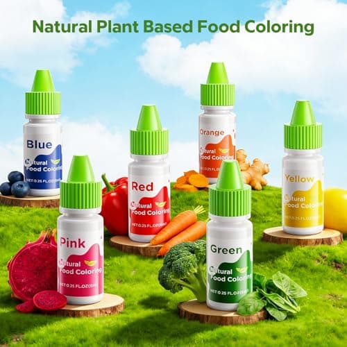 Natural Food Coloring - 6 Colors Dye Free Food Coloring, Strong Color Power, Gluten-Free, FD&C & Artificial Dye Free Formula for Baking, Icing and Cooking, Cakes, Cupcakes, Frosting，Easter Eggs & Holiday Treats - Thumbnail 2