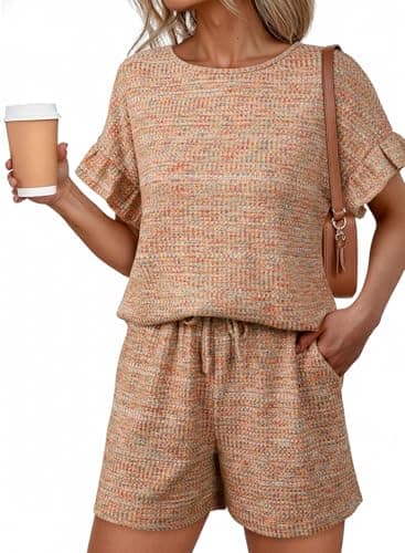 Dokotoo Womens Casual 2 Piece Sets for Women Summer Shorts Outfits Loose Fit Short Sleeve Tee and Elastic Waist Bottoms Trendy Loungewear Orange X-Large - Image 1