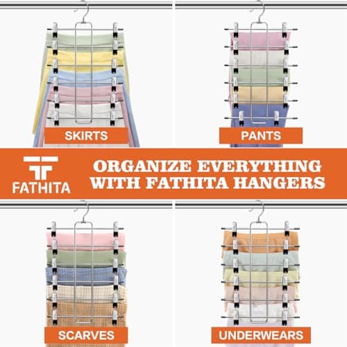 3 Pack Pants-Hangers-Space-Saving,6 Tier Skirt-Hangers with Clips for Closet-Organizers-and-Storage,Foldable Dorm-Room-Essentials-for-College-Students-Girls,Closet Organizer System Jean Yoga Hanger - Thumbnail 6