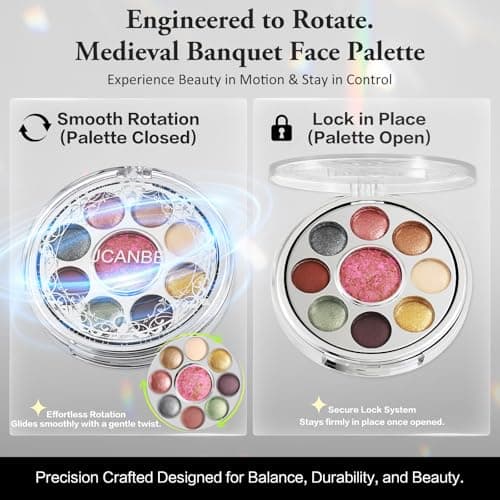 UCANBE Baked Eyeshadow Palette with Blush, 9 Color High Pigment Eye Shadow & Cheek Makeup Palette, Blendable Matte Glitter Metallic Shimmer Shades, Rotating Compact Design, 01 Medieval Banquet - Thumbnail 2