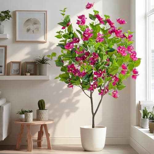 Erimda 4FT Artificial Bougainvillea Tree Artificial Tree Tall Potted Fake Bougainvillea Trees for Outdoor Indoor Lifelike Potted Faux Plants with Wood Trunk and Flowers Office Wedding Home Decor - Thumbnail 3