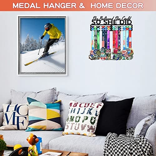 Medal Holder Display Hanger Rack Storage Steel Wall Mounted Fame Black Metal Sports Marathon Running Soccer Gymnastics Large-Capacity Over 60 Medals Sturdy Wall Decor Motivational Slogan Race Medals - Thumbnail 6