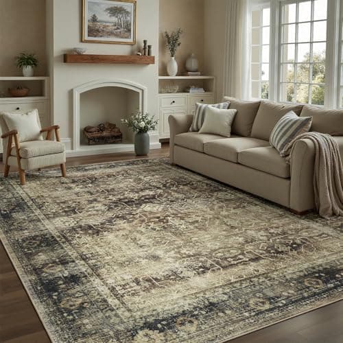 DCX Washable 6x9, Kid & Pet Friendly with Rubber Back Non Slip, Stain Resistant Vintage Rug for Living Room, Bedroom, Home Office, Soft Low Pile Large Farmhouse Distressed Carpet, Brown - Image 1