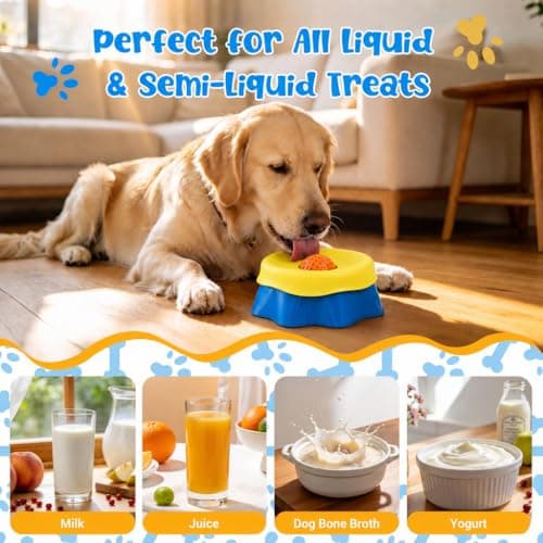 Slow Feeder Dog Bowls for Liquid Treat, Anti Slip Dog Lick Bowl with Rolling Ball for Puppies Medium Small Dogs, Dichromatic Dog Licking Bowl for Boredom Anxiety Relief, Includes Cleaning Brush - Thumbnail 4