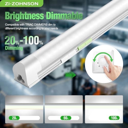 Zi-ZOHNSON 6 Pack Dimmable 4FT Led Shop Lights,30W 4500LM 3000-6500K Tunable,T8 Light Tube Commercial Bay Lighting,High Output,Plug and Play Linkable Shop Lights for Basement,Garage,Workbench,Barn - Thumbnail 3