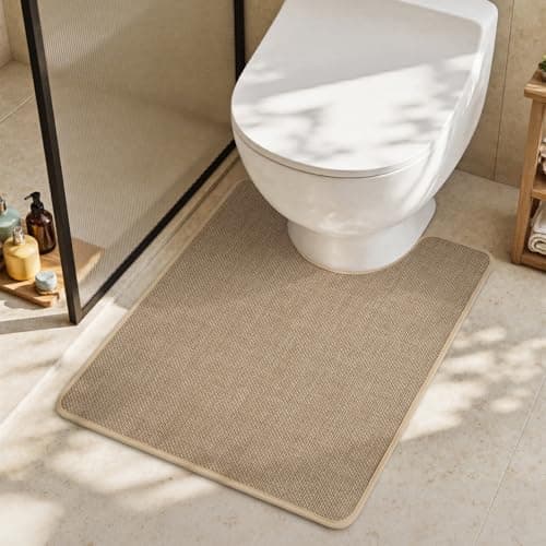 MontVoo Toilet Rugs U-Shaped, Ultra Thin Non Slip Contour Bathroom Rugs,Rubber Backing Washable Contour Bath Rugs for Toilet Mat,20''x24'',Beige - Thumbnail 3