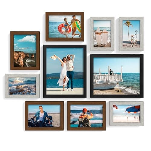 decorUhome Picture Frames Collage Wall Decor for Photo Gallery Display, Assorted Picture Frames set of 10 Including Two 8x10 / Four 5x7 / Four 4x6 for Family Wall Decor, Black/Brown/Grey, 10 Pack - Image 1