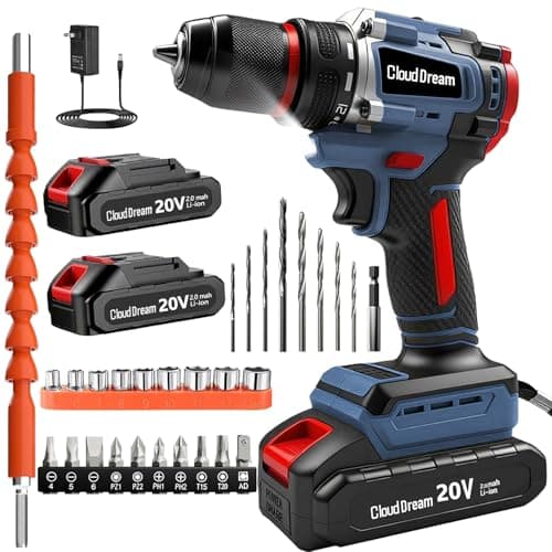 CloudDream Cordless Drill Set,Electric Power Drill with 2 Battery,60N.m,21+1 Torque,2 Variable Speed,30pcs Acessories,Built-in LED,Kit for Home - Image 1