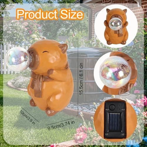 MAYIPLAY Capybara Garden Statues with Light Solar Garden Decor Housewarming Gifts for Mom Grandma Yard Decorations for Patio Yard Lawn - Thumbnail 4
