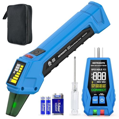 INSTRODOTS Circuit Breaker Finder, Digital Breaker Finder with GFCI Outlet Tester, AC 90-135V Electrical Circuit Tracer with Buzzer Alarm & Color LCD Display, Includes Batteries & Carrying Case