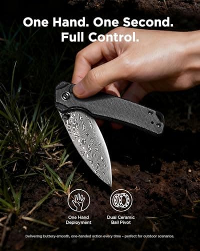 ZestMax Damascus Folding Pocket Knife, 2.99" Blade Micarta Handle Sharp Cool Small EDC Pocket Knives with Clip for Men Women Camping Hiking Survival Outdoor Mini 3080MB (Black) - Thumbnail 3