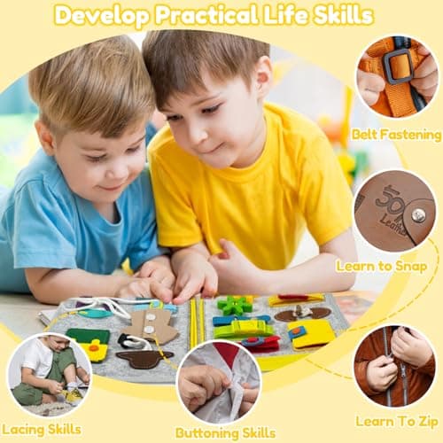 Qizfun Busy Board Montessori Toy for Toddlers, Educational Sensory Learning Toy for Fine Motor Skills, Preschool Travel Toy for Airplane & Car, Gifts for Boys and Girls - Thumbnail 5