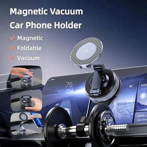 GEYUTHS Magnetic Car Phone Holder with Suction Cup 360° Adjustable Foldable Phone Mount Zinc-Alloy Phone Holders for Your Car for Tesla iPhone 17 Pro Max 16 15 14 13 12 Plus - Thumbnail 2