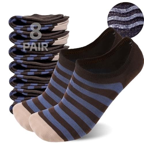 Sunew 8 Pairs No Show Socks Womens Men Low Cut Ankle Short Anti-slid Athletic Running Novelty Casual Invisible Liner Socks Stripe Medium - Image 1