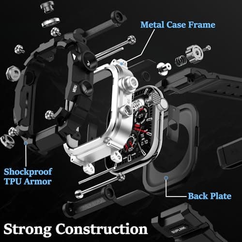 SUPLINK Rugged Case with Band for 45mm Apple Watch Bands for Men, Compatible with Apple Watch Series 9/8/7 Band, Enhanced Protective Bumper Cover for iWatch Bands Men (Silver) - Thumbnail 3