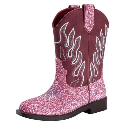 PATPAT Toddler Size 9 Pink Cowboy Boots,Square Toe Mid Calf Embroidered Cowboy Boots Western Riding Shoes - Image 1