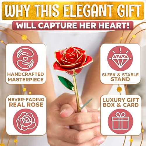 Gold Roses Artificial Flowers 24K – Gold Dipped Rose with Stand, Card & Gift Box, Roses for Mothers Day – Keepsake Gifts for Girlfriend for Anniversary, Birthday & Romantic Surprise Gift for Wife - Thumbnail 6