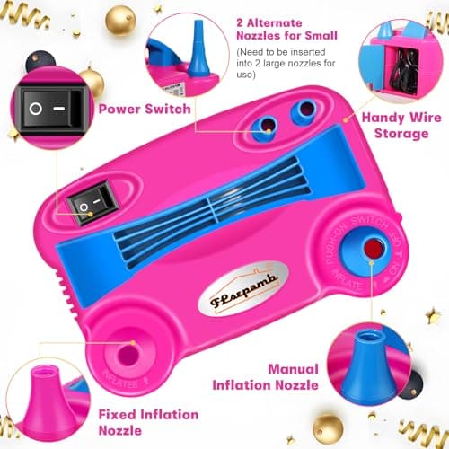 FLSEPAMB Balloon Pump, Electric Balloon Pump,Portable Dual Nozzles Electric Balloon Air Pump 110V 600W, Electric Balloon Inflator with Tying Tool, Colored Ribbons for Party Decoration - Thumbnail 3