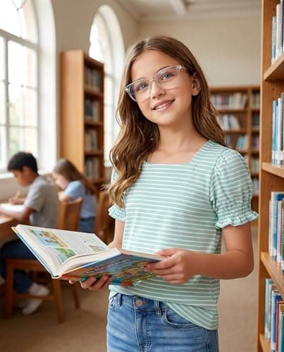 FREELYVE Girls Summer Tops Striped Square Neck T-Shirt Puff Short Sleeve Soft Knit Casual Tees,Sage,8-9Y - Thumbnail 4