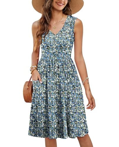 RUMIA V Neck Summer Casual Dresses for Women- Womens Sleeveless Tank Sundress with Pockets Vacation - Image 1