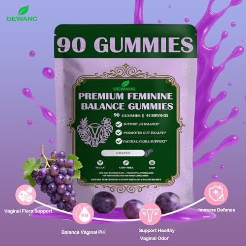DEWANG Premium Feminine Balance Gummies for Women’s - Immune Support& PH Balance - Vegan, Gluten-Free - Grapes Flavor, 90 Count 45 Servings (Grape) - Thumbnail 3