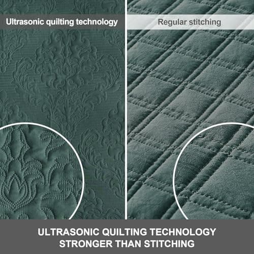 Hansleep Green Quilt Twin Size - Damask Ultrasonic All Season Bedspread Twin, Soft Lightweight Coverlet Bedding Set, 2 Pieces (1 Quilt, 1 Pillow Sham) - Thumbnail 4