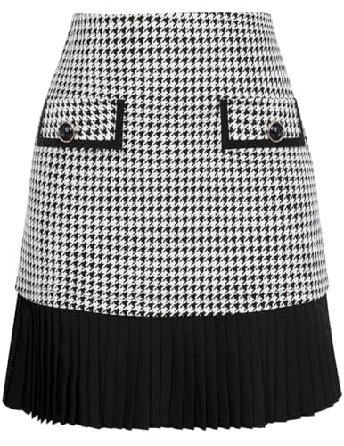 Kate Kasin Women's Casual Plaid High Waist Pleated A-Line Uniform Mini Skirt(White Plaid, Medium) - Image 1