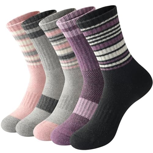 Juedverty Merino Wool Socks For Women Hiking Winter Boot Thermal Warm Thick Cushion Cozy Work Crew Socks 5 Pairs - Image 1