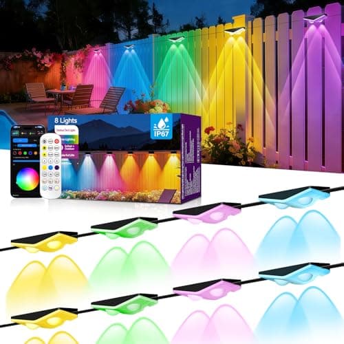 AHAWILL Fence Lights Outdoor 8 Packs,Smart RGB Fence Lighting with APP&Remote Control,IP67 Waterproof Fence Lights,DIY Scene Modes,LED Light for Fence,Patio,Yard,Garden(50ft) - Image 1