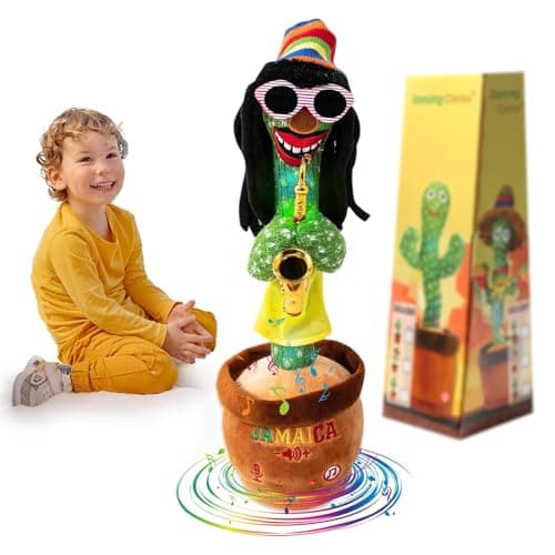 MIAODAM Dancing Cactus, Talking Plush Toy with Funny Style 270 Degree Rotation for for Baby Boys and Girls, Singing Baby Toy Repeats What You Say Colorful Glowing Singing Cactus Toy - Image 1