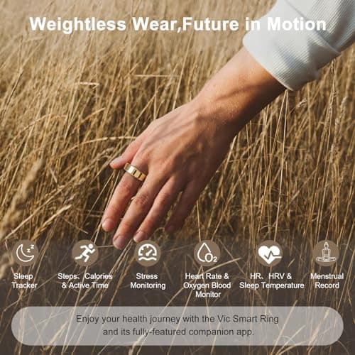 Victormont Titanium Smart Ring, Sleep & Activity Tracking Ring with Heart Rate, HRV, Stress Insights, 7-Day Battery Life, No Subscription, IP68 Waterproof, iOS & Android Compatible (Gold, 7) - Thumbnail 4