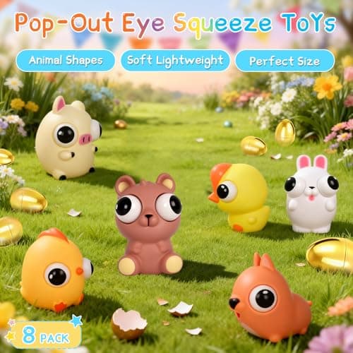 HIKISS 8 Pack Jumbo Golden Easter Eggs Fillers with Eye-Pop Fidget Toys, Easter Eggs Basket Stuffers Fillers, Stress Relief Squeeze Toys for Kids Boys Girls Easter Eggs Hunt Party Favors - Thumbnail 2