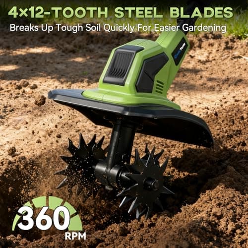 EnduTools Cordless Tiller Cultivator - 21V 360RPM Electric Garden Tiller with 2 * 4.0Ah Batteries & Fast Charger, 9In Tilling Width and 6.7In Depth, Tiller for Gardening, Lawn, Soil - Thumbnail 3
