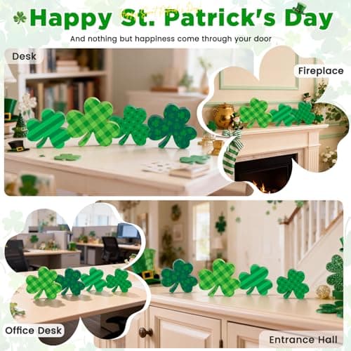 St Patricks Day Wooden Shamrock Decoration, 4-Piece Set of St. Patrick's Day Tabletop or Tray Multi-Layer， tiered tray decor Tray Decoration, shamrock decorations, Office Decor - Thumbnail 2