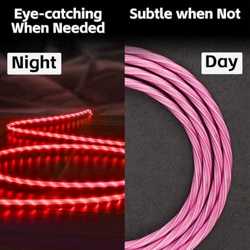 ComfyBay 3.3FT USB C Charging Cable, Flowing Light Up Charger Cord, Compatible with Samsung Galaxy, iPhone 16/15, iPad, and More (Pink with Red Light) - Thumbnail 2