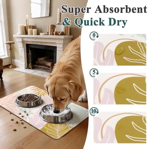Topotdor Boho Dog Food Mat - Absorbent Quick-Dry Cat Bowl Mat for Food and Water, Non-Slip Pet Feeding Placemat for Messy Drinkers Dog Accessories Pet Supplies, 12"x20", Pink - Thumbnail 2