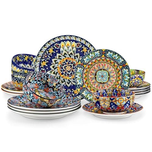 vancasso 18 Pieces Dinnerware Sets, Plates and Bowls Set, Porcelain Dishes Set for 6, Microwave and Dishwasher Safe, Scratch Resistant, Bohemian Style Dining Ware Service for 6, Series SIMI - Image 1