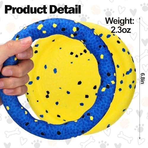 Floating Dog Toys –E-TPU Water Pool Fetching Toy with Rope for Small Medium Large Pet, Ring and Plate Shape Indestructible Interactive Dog Chew Toys for Summer Outdoor Training Fun (Blue+Yellow) - Thumbnail 2